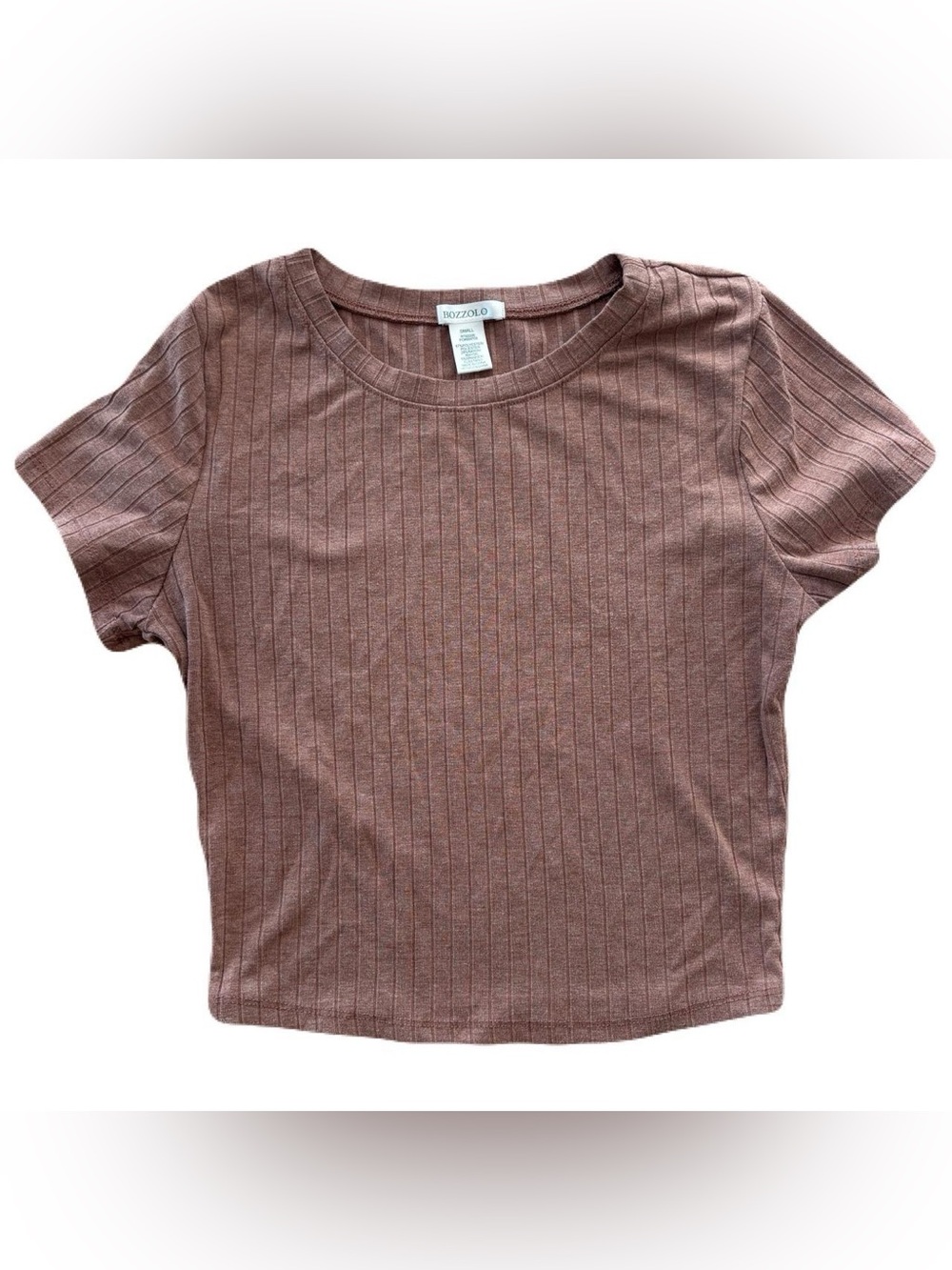 BOZZOLO | Brown Ribbed Short Sleeve Crop Top Baby Tee Size Small elevated basic